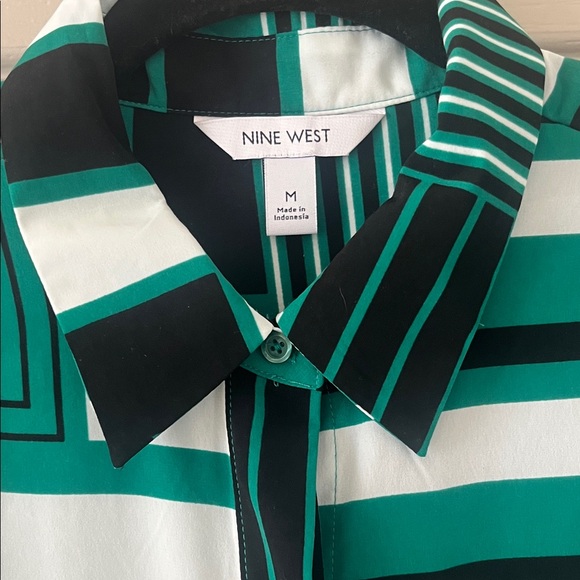 Nine West Green and Black Striped Button-Up Shirt - Picture 2 of 6